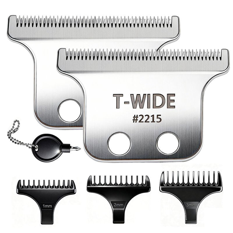 2215 Replacement T Wide Blades Compatible with Wahl 5 Star Detailer Li Trimmer(8081) and (8171) - Adjustable Stainless-steel Zero-Gap Trimmer Blade ((2pcs -silver)