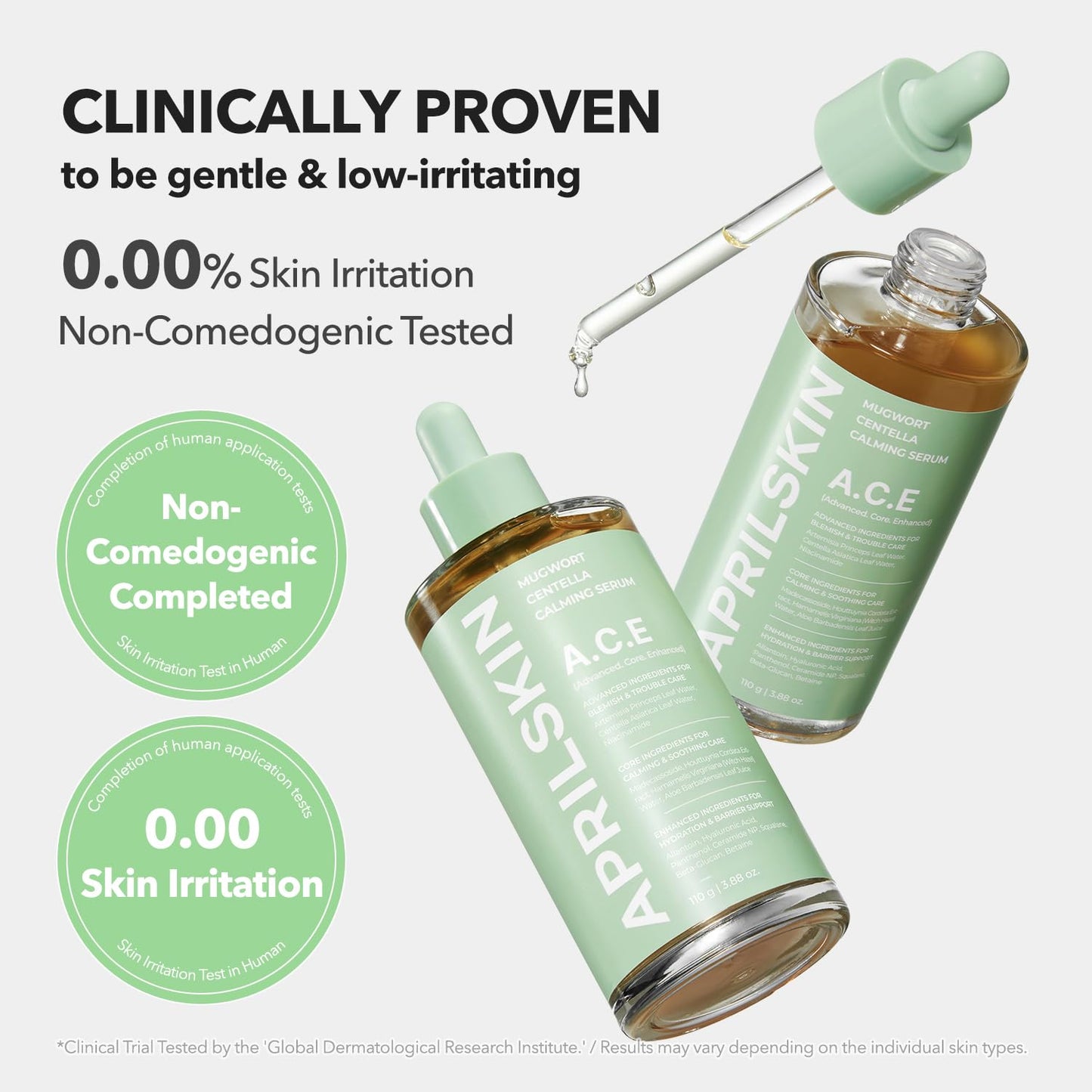 APRILSKIN A.C.E Serum｜Mugwort Centella Serum for Soothing & Calming｜3-Second Calming｜Mugwort Leaf Water 50% + Centella Leaf Water 40% for Troubled Skin｜Korean Skin Care｜3.88 oz