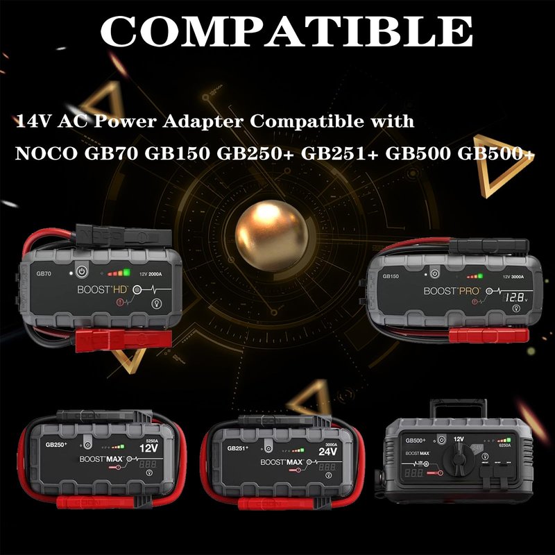 SZCHXSDZ Charger Cable for NOCO Jump Starters - Compatible with GB70, GB150, GB250+, GB251+, GB500 & GB500+ Genius Boost Ultra Safe Lithium Battery | 14V 56W Power Adapter Cord