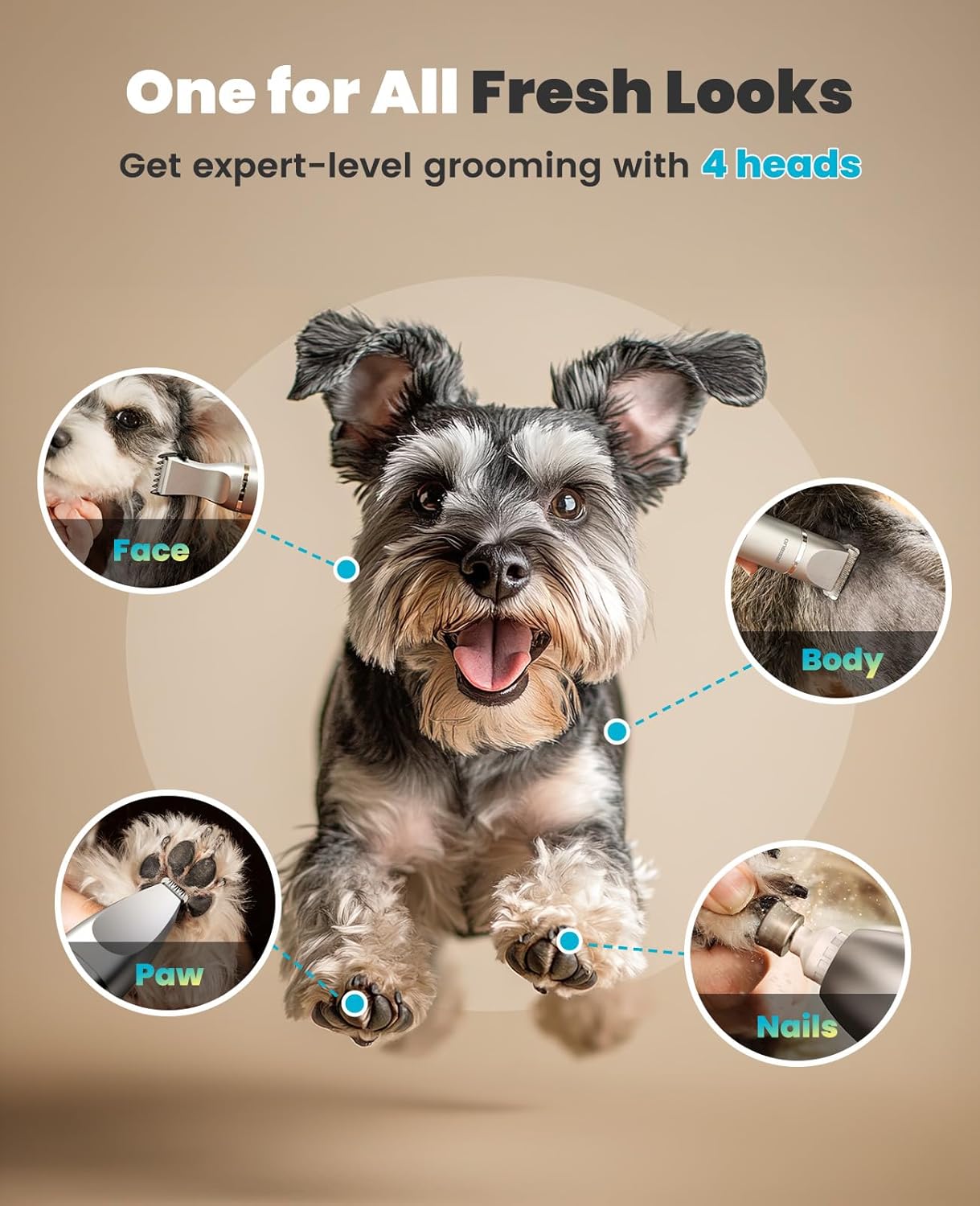 4-In-1 Dog Grooming Kit - LCD Display, Rechargeable Cordless Clippers | Low Noise, Waterproof, Nail Grinder