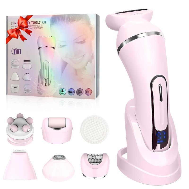 3.0 Women Face Epilator, 7-in-1 Rechargeable Facial Hair Remover with LED Battery Display, Facial Shaver for Face, Eyebrow, Nose Trimmer (Pink)