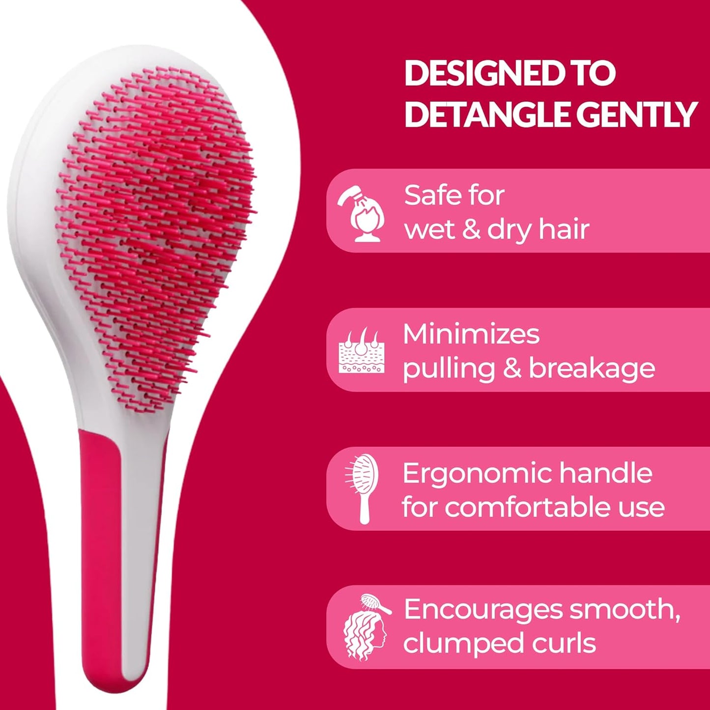 Detangling Hairbrush for Curly, Wavy & Coily Hair - Glide-Through Design Reduces Breakage | Wet or Dry Styling