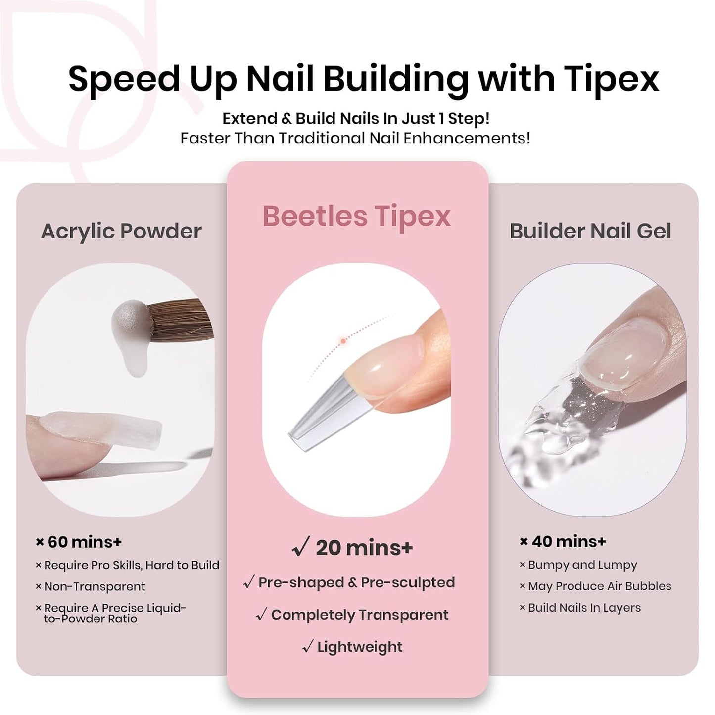 Beetles Apex Nail Tips - Medium Coffin, 192pcs, 16 Sizes 00–14 | Thicker Strong Acrylic for DIY Extensions