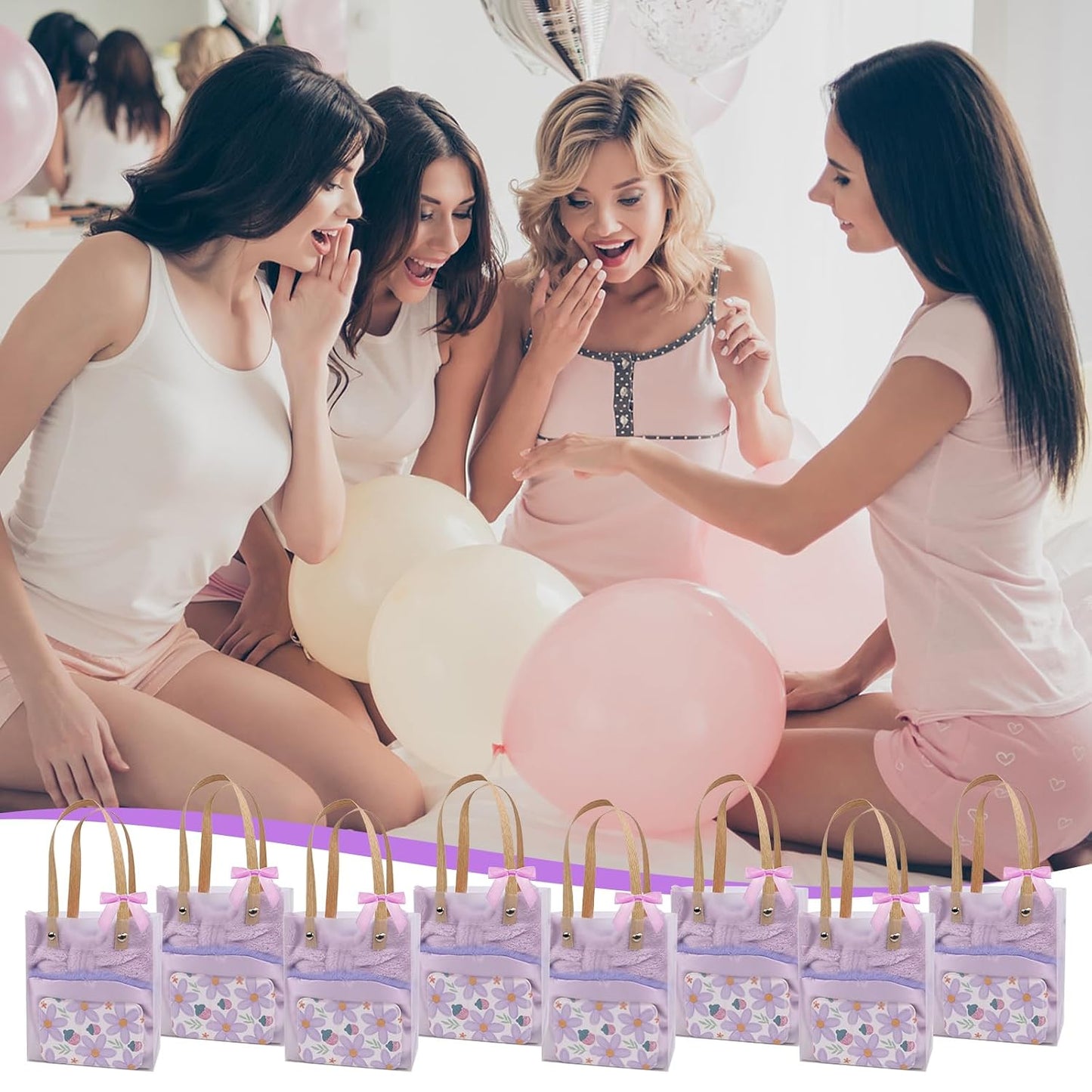 Spa Party Favors Set - 65 Pcs Bridesmaid Proposal Gifts | Skincare Headband, Eye Mask, Hair Comb & More - Purple