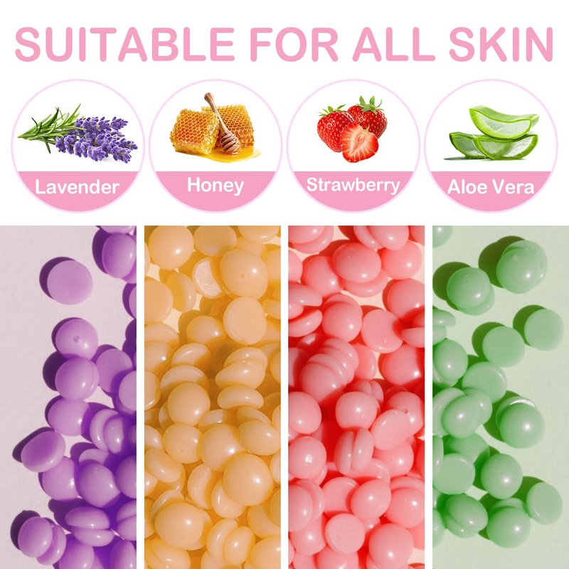 4 Packs Hard Wax Beads for Hair Removal,Gentle Waxing Beads for Full Body,Face,Underarm,Bikini and Legs,Long Lasting Hair Removal Waxing Kit with 10 Wax Scraper Sticks