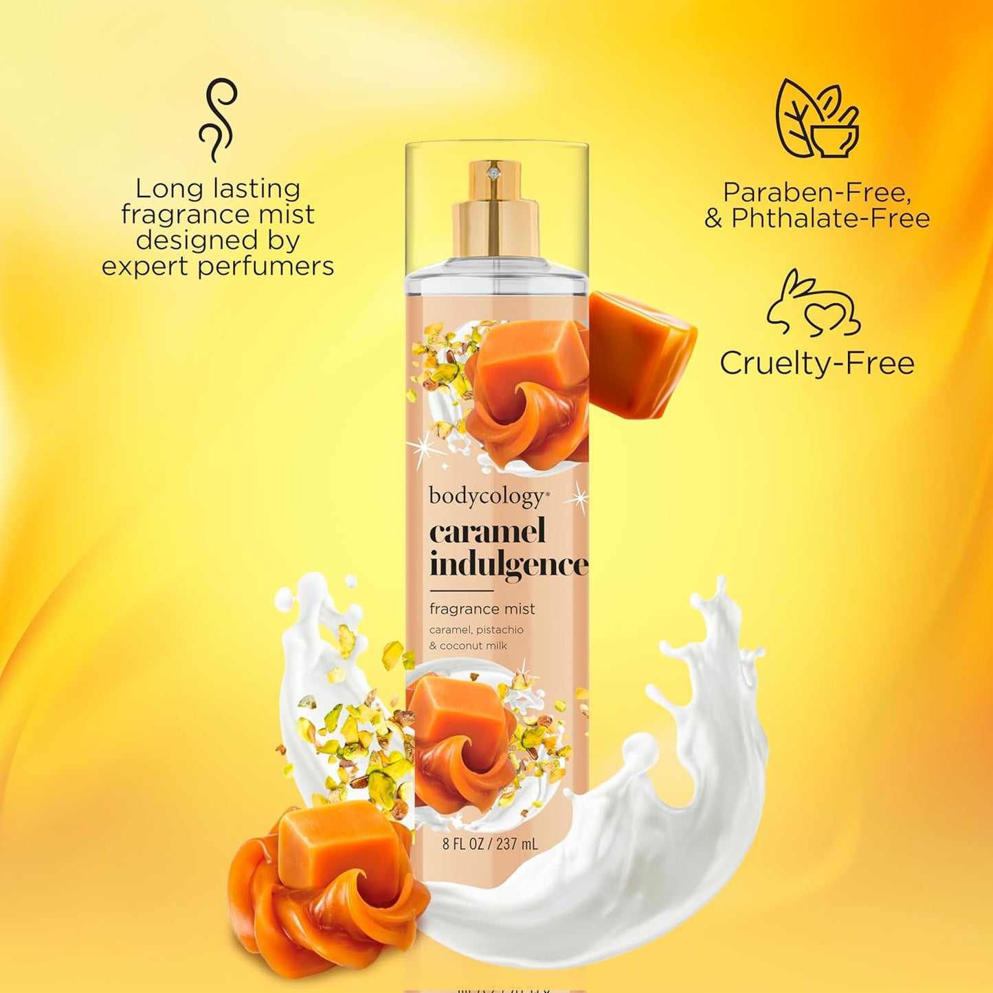 Bodycology Caramel Indulgence Body Mist - Long-Lasting Fragrance, 8 Fl Oz