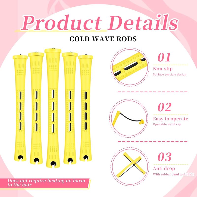 200 Pcs Perm Rods for Natural Hair - No-Heat Small Curling Rods | Yellow 0.28 Inch Hair Rollers for DIY Styling