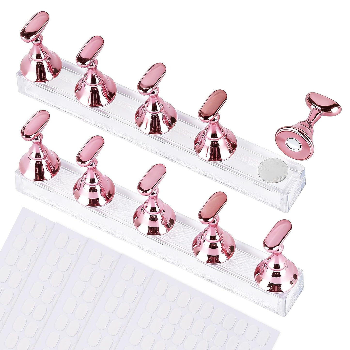 Tbestmax Magnetic Nail Stand for Press On Nails Art Display Practice 2 Sets with case, Fake Nail Holder Tips with 500 PCS Double-Sided Tape for DIY Salon Supplies -Pink
