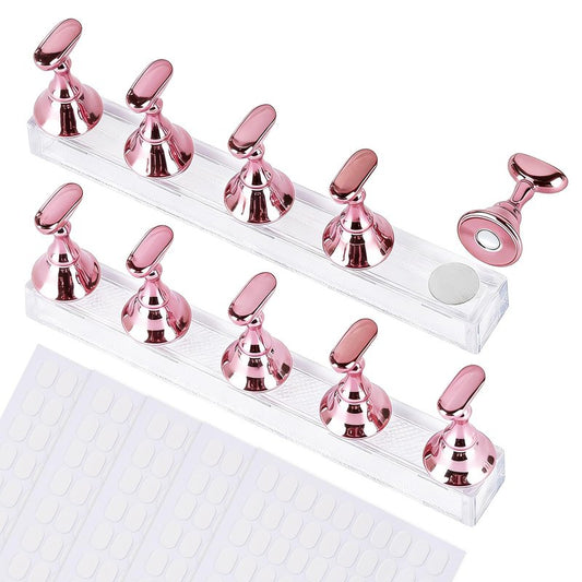 Tbestmax Magnetic Nail Stand for Press On Nails Art Display Practice 2 Sets with case, Fake Nail Holder Tips with 500 PCS Double-Sided Tape for DIY Salon Supplies -Pink