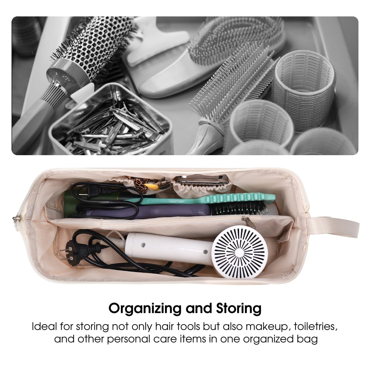 idoltimes Hair Tools Travel Bag, Quilted Hair Tool Bag for Women, Portable Hair Dryer Organizer Case Compatible with Dyson Airwrap Styler