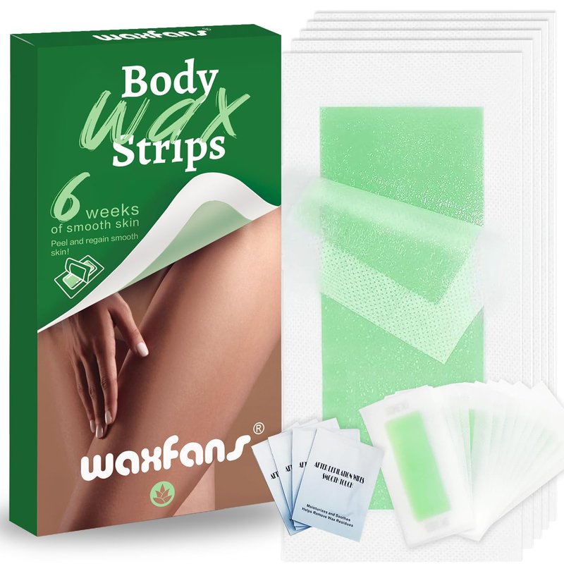 Waxfans Wax Strips for Hair Removal, 40 Counts Wax Strips for Body & 20 for Facial, Eyebrow, Easy at Home Waxing Kit for Women with Sensitive Skin, Long-Lasting Cera Depilatoria Waxing Strips (Green)