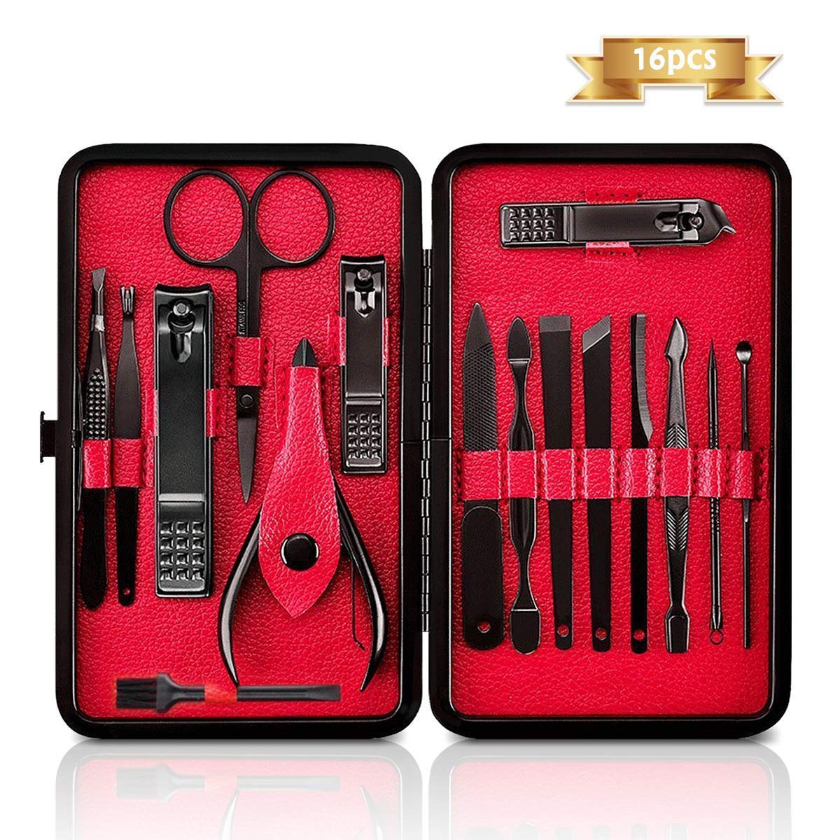Nail Clipper Set Manicure Pedicure Set, HARPIMER 16PCS Stainless Steel Nail Care Cutter Cuticle Remover Nail Clippers Pedicure Tool Kit, with a Portable Case (Black)