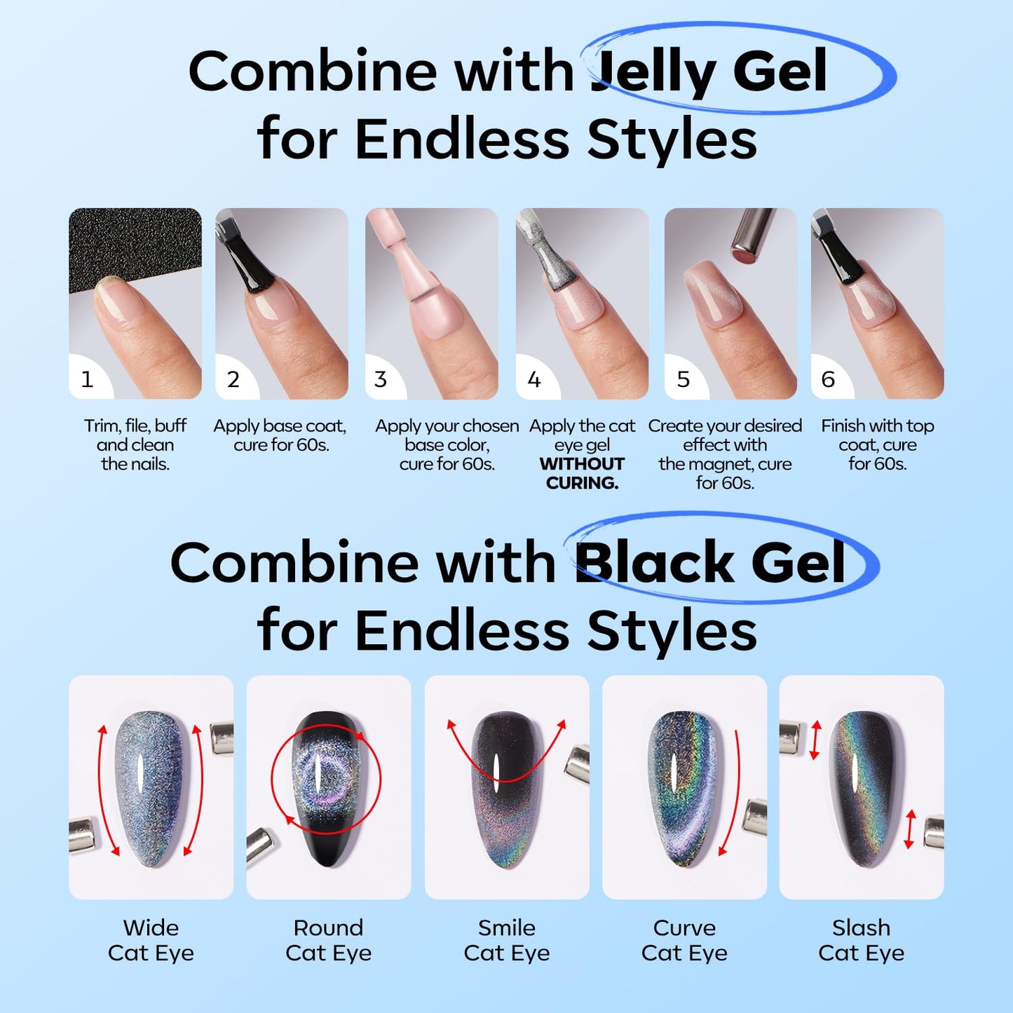Cat Eye Gel Nail Polish - Glitter Blue Magnetic Soak Off UV Gel for Stunning Nail Art | Winter Manicure