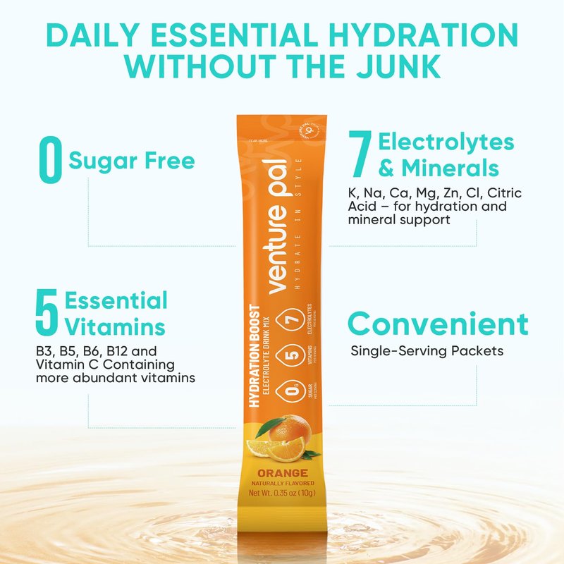 Venture Pal Sugar Free Electrolytes Powder Packets - Liquid Daily IV Hydration Packets | Instantly Hydrating & Party Recovery | 5 Vitamins & 7 Electrolytes | Certified Vegan, Keto, Non-GMO | 16 Sticks