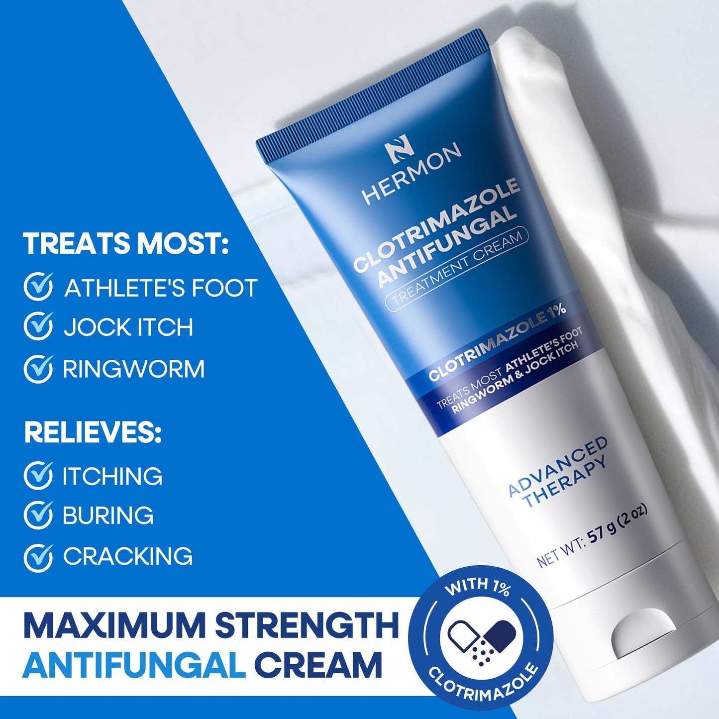 Hermon Clotrimazole Antifungal Treatment Cream & Soap Kit: Antifungal Cream for Athletes Foot, Jock Itch, Ringworm with Anti Fungal Soap - Relieves Itching Burning Cracking - 57g Tube / 113g Bar
