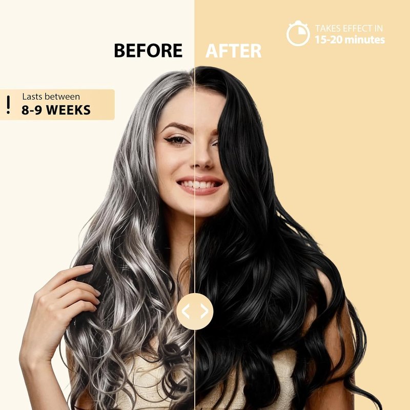 Black Hair Dye Shampoo - 3 In 1 Semi-Permanent Color for Gray Coverage | Natural Black with Argan Oil & Ginseng, 400ml