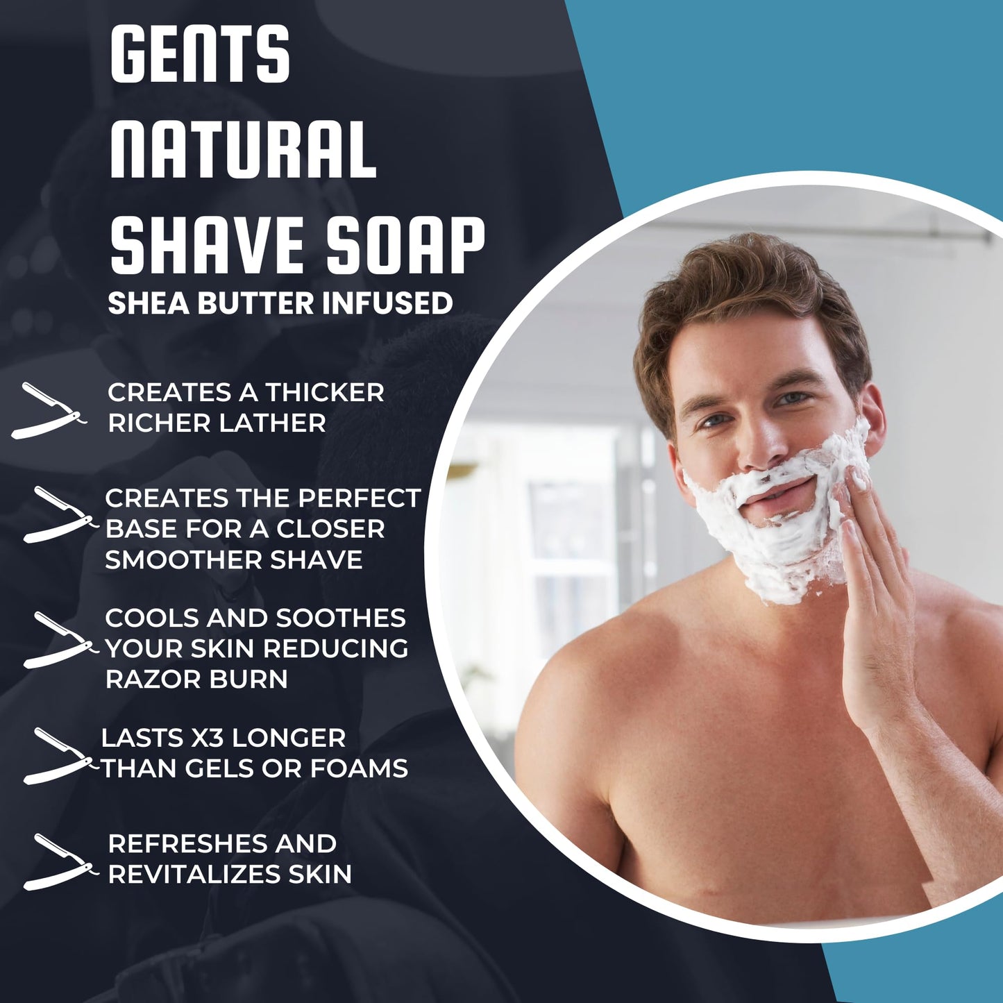 GENTS 97% All Natural Shave Soap Set for Men, Fragrance Free Shaving Soap with Shea Butter for Sensitive Skin
