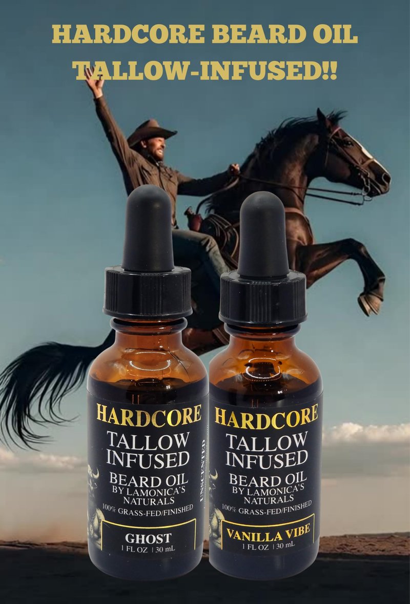 LAMONICA'S NATURALS Tallow-Infused Hardcore Beard Oil for Men – Unscented, 100% Grass-Fed finished tallow & Organic Oils – Softens, Hydrates & Conditions Beard – Grooming Oil for Men Veteran-Owned
