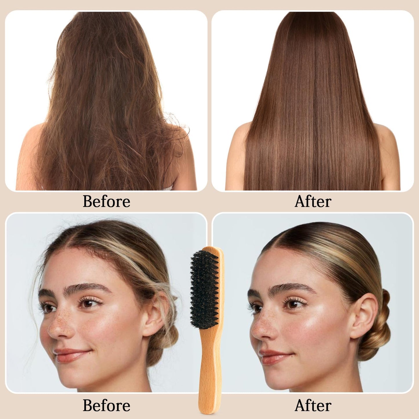Boar Bristle Slick Back Hair Brush for Smooth Flyaways, Frizz, Sleek Ponytail, Buns and Edge Baby Hair, Teasing | Hair Comb, Edge Brush, Teasing Brush Styling Accessories for Girls, Kids, Women & Men