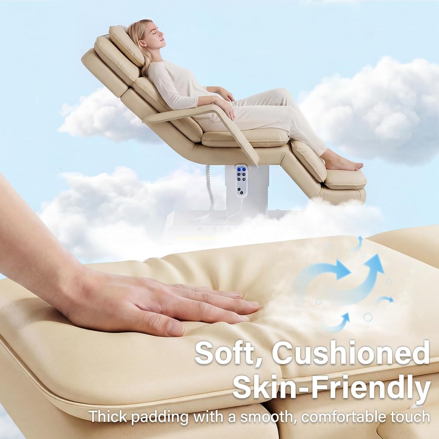 Electric Massage Table - 3 Motor Professional Spa Bed with Remote Control | Height Adjustable Facial Table (Champagne)