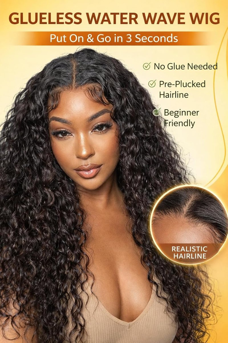 Water Wave Lace Front Wig - 150% Density, Pre-Plucked, Glueless Synthetic Hair | 30-Inch Length