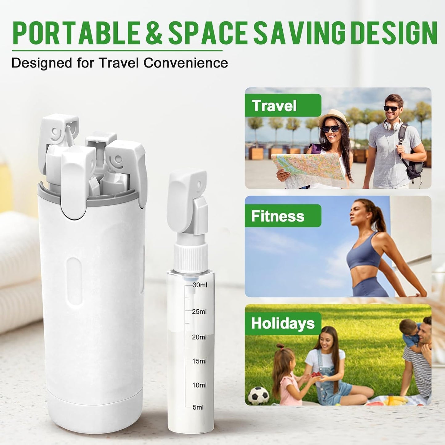 Travel Dispenser Set - 4 Pack 30ML Refillable Toiletry Bottles | Leak Proof & Portable for Shampoo, Shower Gel, Travel (White)