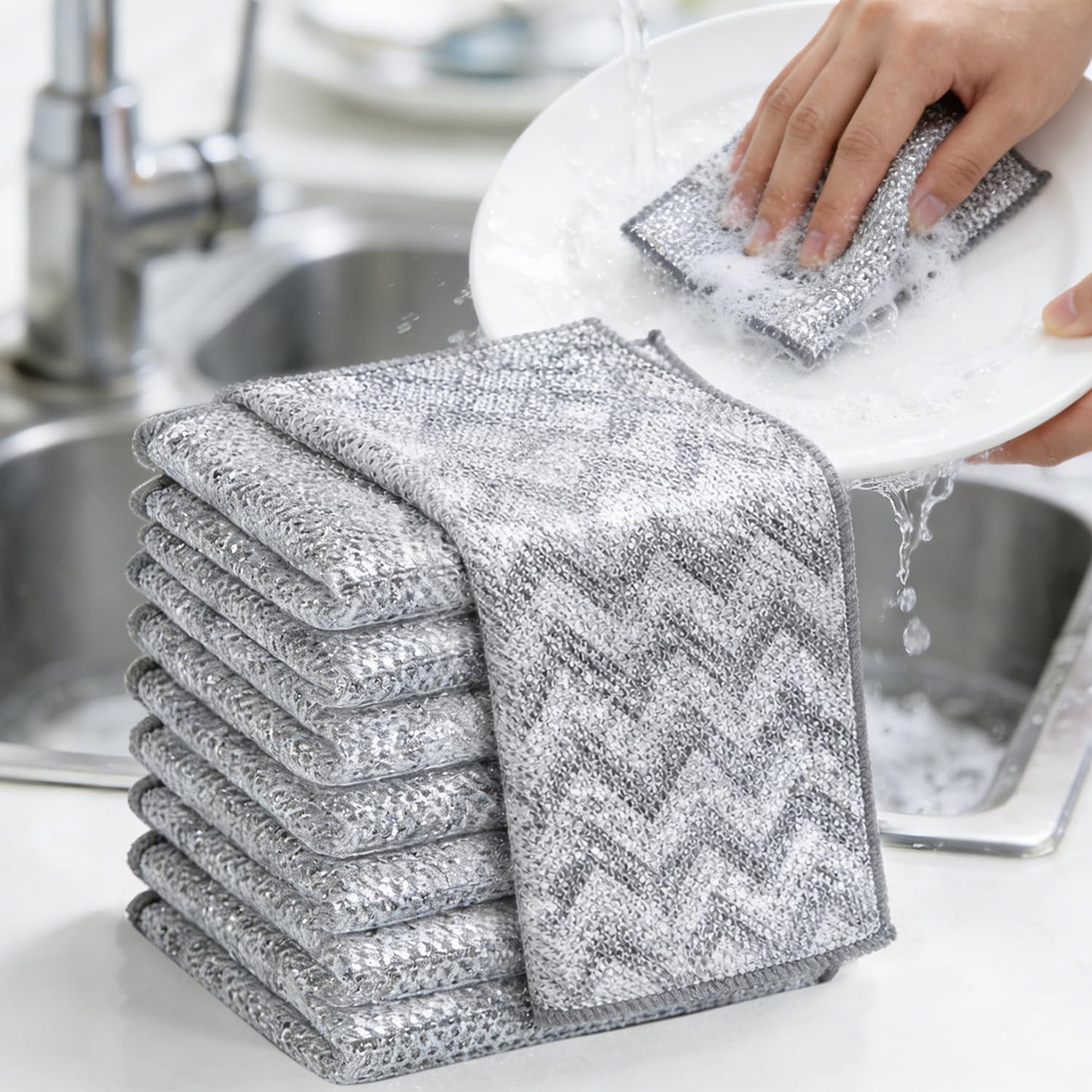 7 Pack Metal Dish Cloth, Non Scratch & Odor Steel Wool Scrubber | Reusable & Multipurpose Wire Dishwashing Rag for Wet & Dry Cleaning | Safe for Dishes, Sinks, Stove Tops & Nonstick Cookware
