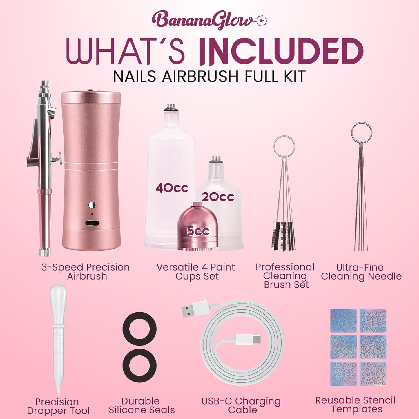 Airbrush for Nails Kit - Portable Cordless Professional Nail Art System with Stencils & Cleaning Tools | Ideal for Artists & Technicians