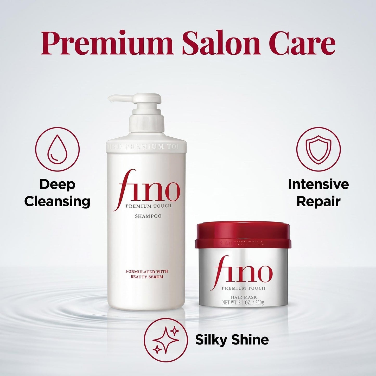 TJ SIGNATURE Fino Premium Touch Shampoo & Hair Mask Set, Royal Jelly Deep Repair & Intensive Hydrating Treatment for Frizzy, Dry, Damaged Hair, Anti-Breakage Japanese J-Beauty Bundle (550ml + 230g)