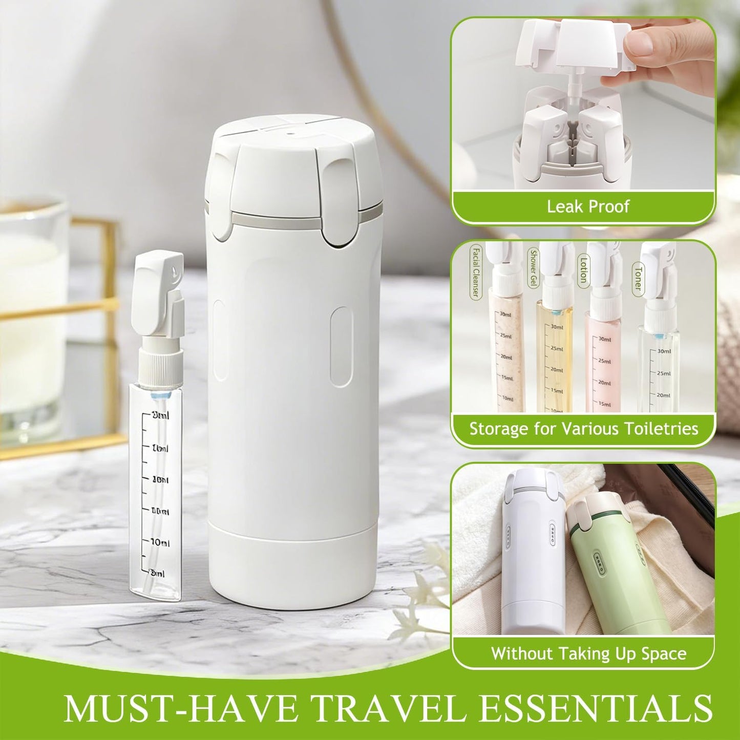 Travel Dispenser Bottle Set - 4 Pack 30ML Refillable Toiletry Bottles | Leak-Proof & Portable for Travel, Camping, Business Trip