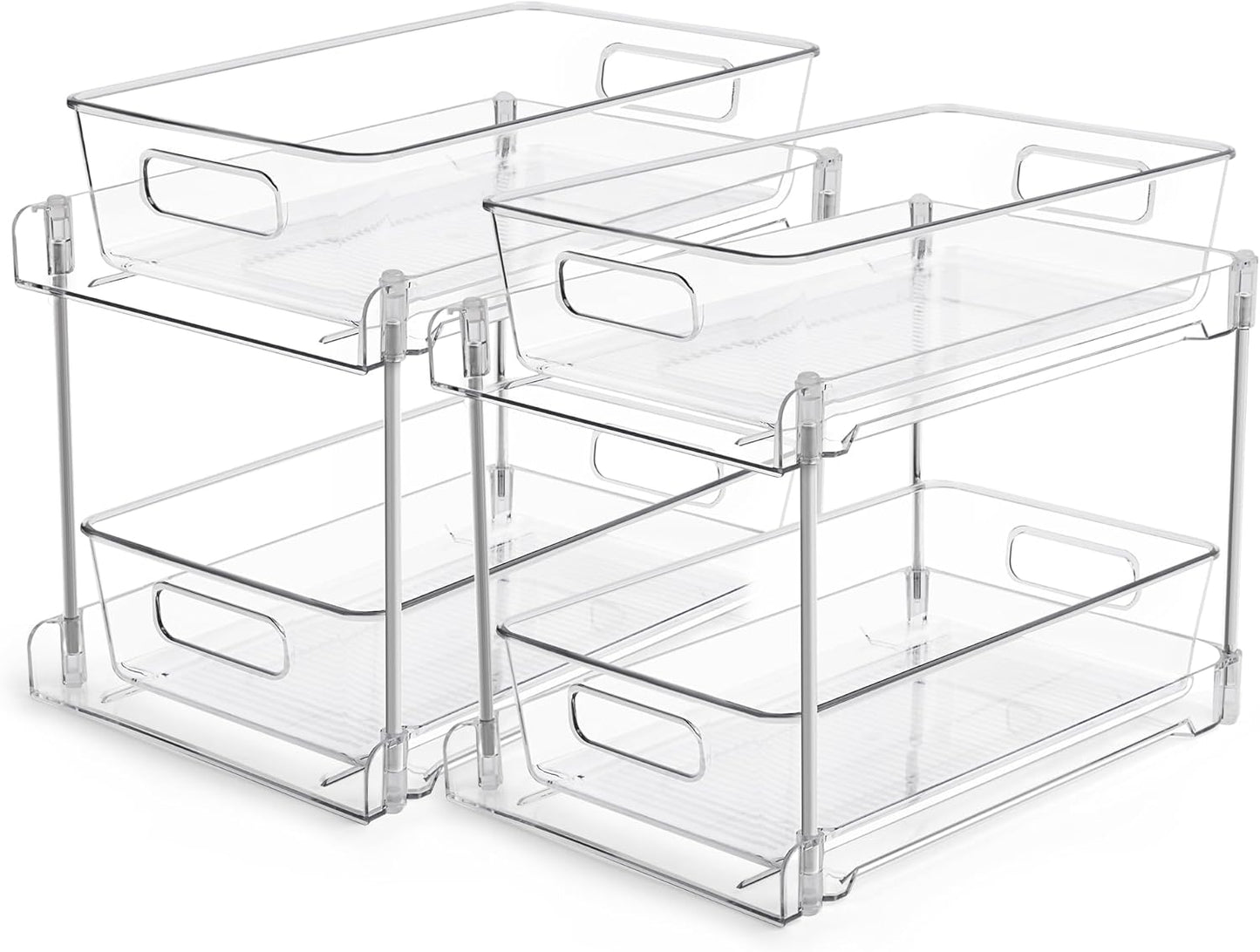 4 Pack Bathroom Organizer - 2 Tier Clear Under Sink Storage Bins | Vanity Countertop & Cabinet Drawers