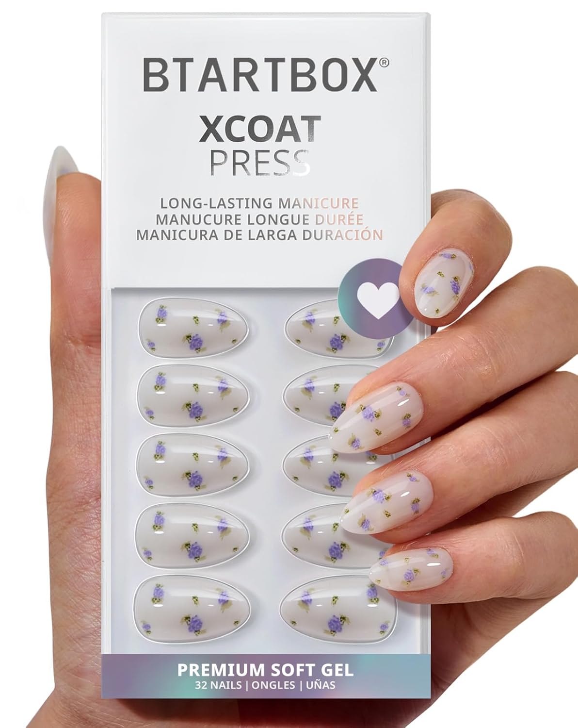French Tip Press On Nails - Sunprint Dress | Lamp-Curable 4-Week Wear, Pink Short Almond, 16 Sizes, 32 Nails Kit