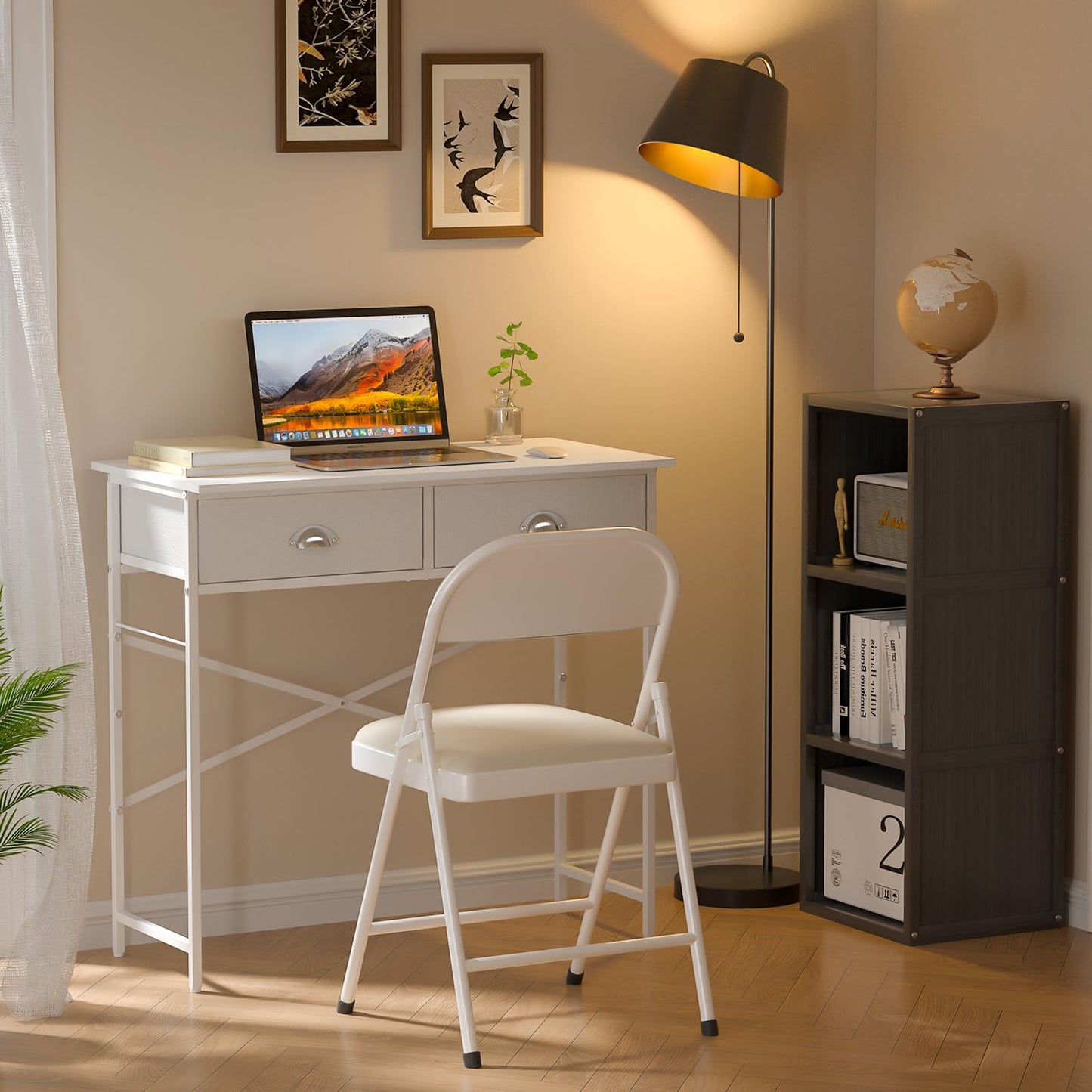 DAOUTIME White Writing Desk with 3 Drawers for Bedroom, 37.2 Inch Small Computer Desk for Small Spaces, Simple Study Table for Kids Bedroom, Home Office, Dorm, Living Room, Vanity Make Up Desk, White