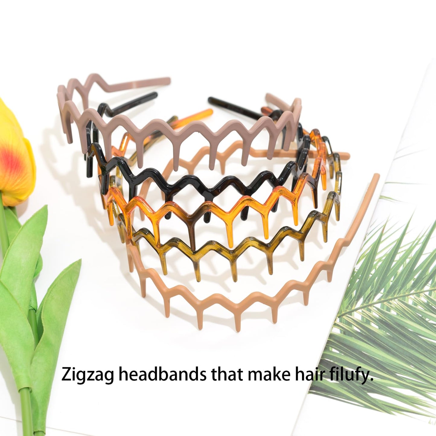 Zig Zag Headbands - 5 Pack Plastic Wavy Hair Bands with Comb Teeth | Unisex Hair Styling Accessories