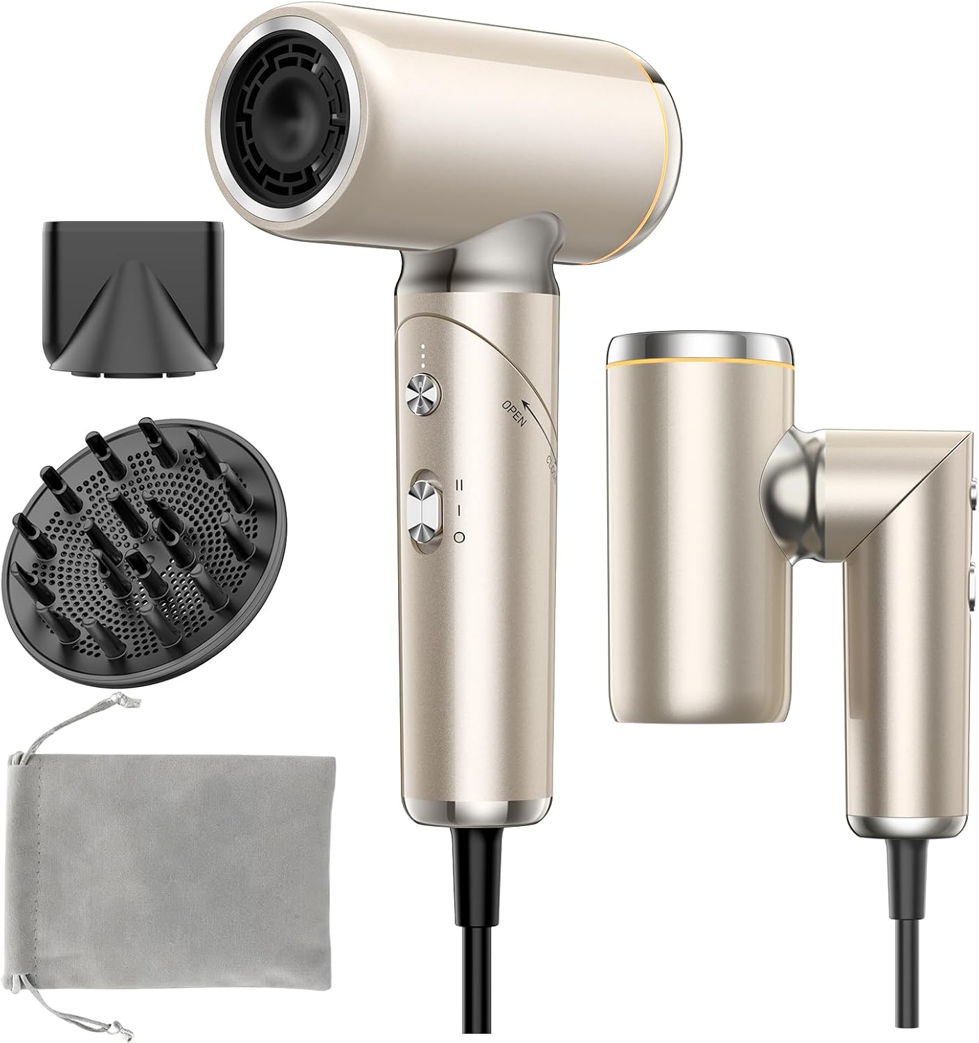 Travel Hair Dryer - Dual Voltage Ionic Blow Dryer for Fast Drying | Foldable 1300W, Gold