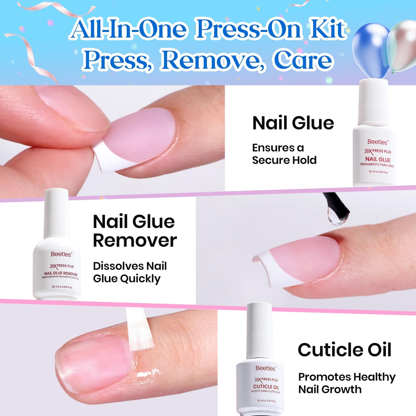 Beetles Press On Nail Kit-Short Square French Tip Press On Nails, 150Pcs Pink French Nail Tips with Nail Glue & Remover Builder Top Coat Nail Lamp, All-in-One DIY Fake Nails Gift for Women