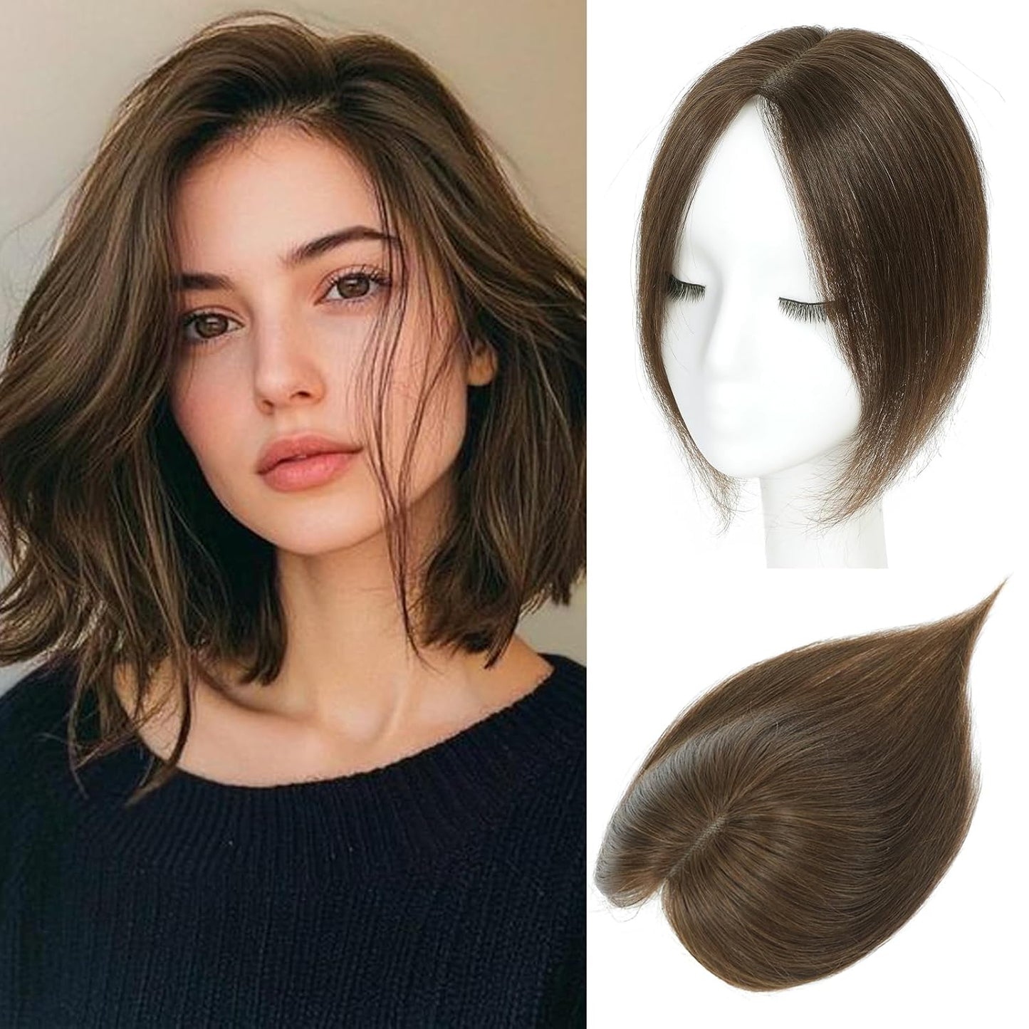 Human Hair Toppers for Women | Real Hand-Tied Swiss Base Hairpieces for Thinning Hair - 10 Inch, 30g, No Bangs