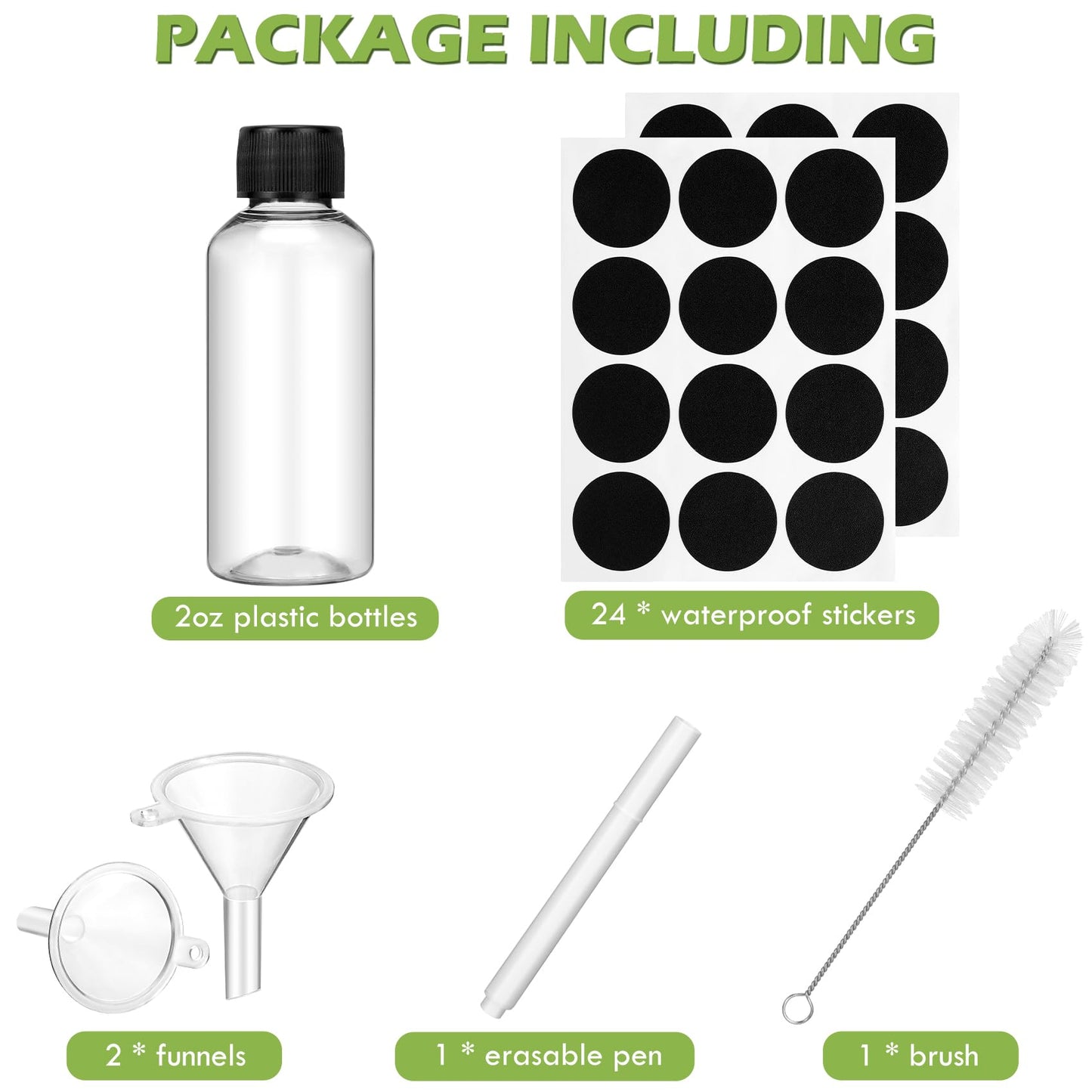 Revahope 16 Pack 2 oz Shot Bottles with Caps, Mini Reusable Plastic Ginger Shots Bottle Leakproof Juice Shot Bottles with Lids for Juice, Oil and Liquid Samples, Small Containers for DIY, Travel