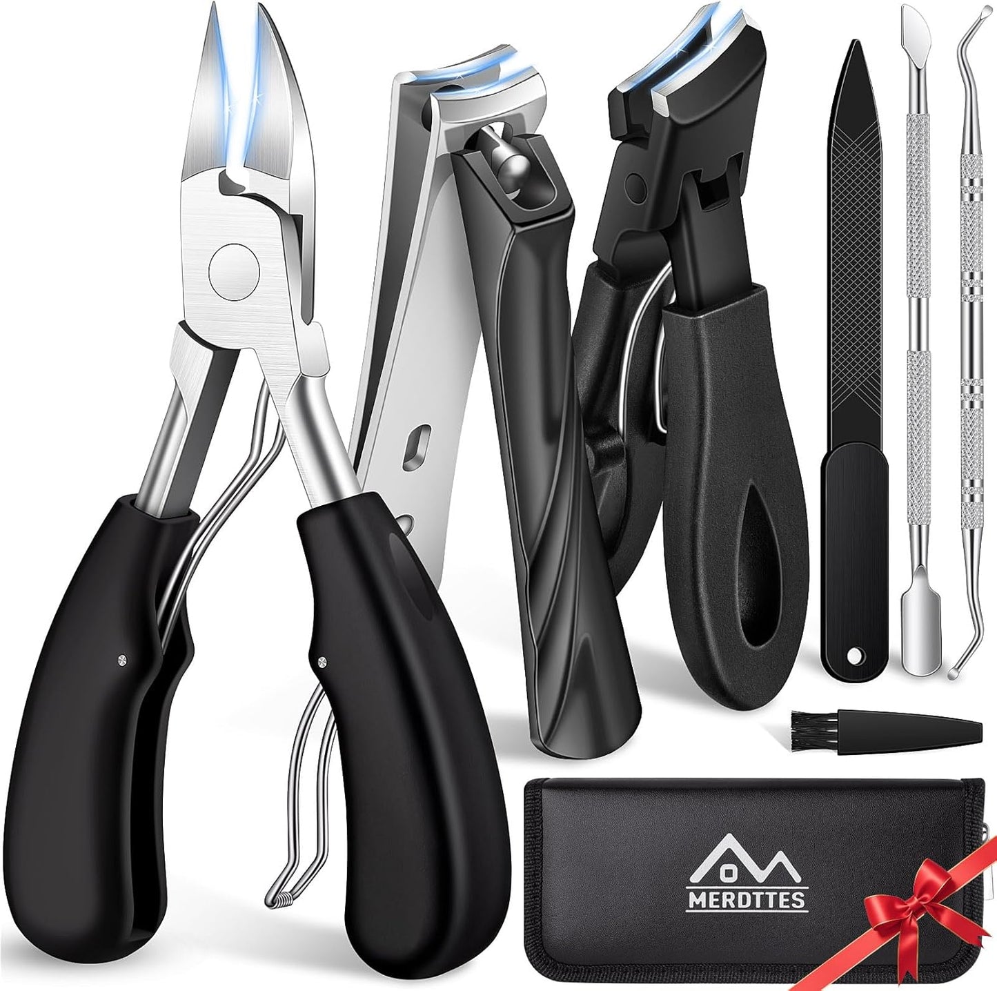 Toenail Clippers for Seniors - Heavy Duty Ingrown Toenail Cutter with Long Handle | 7-Piece Set for Thick Nails