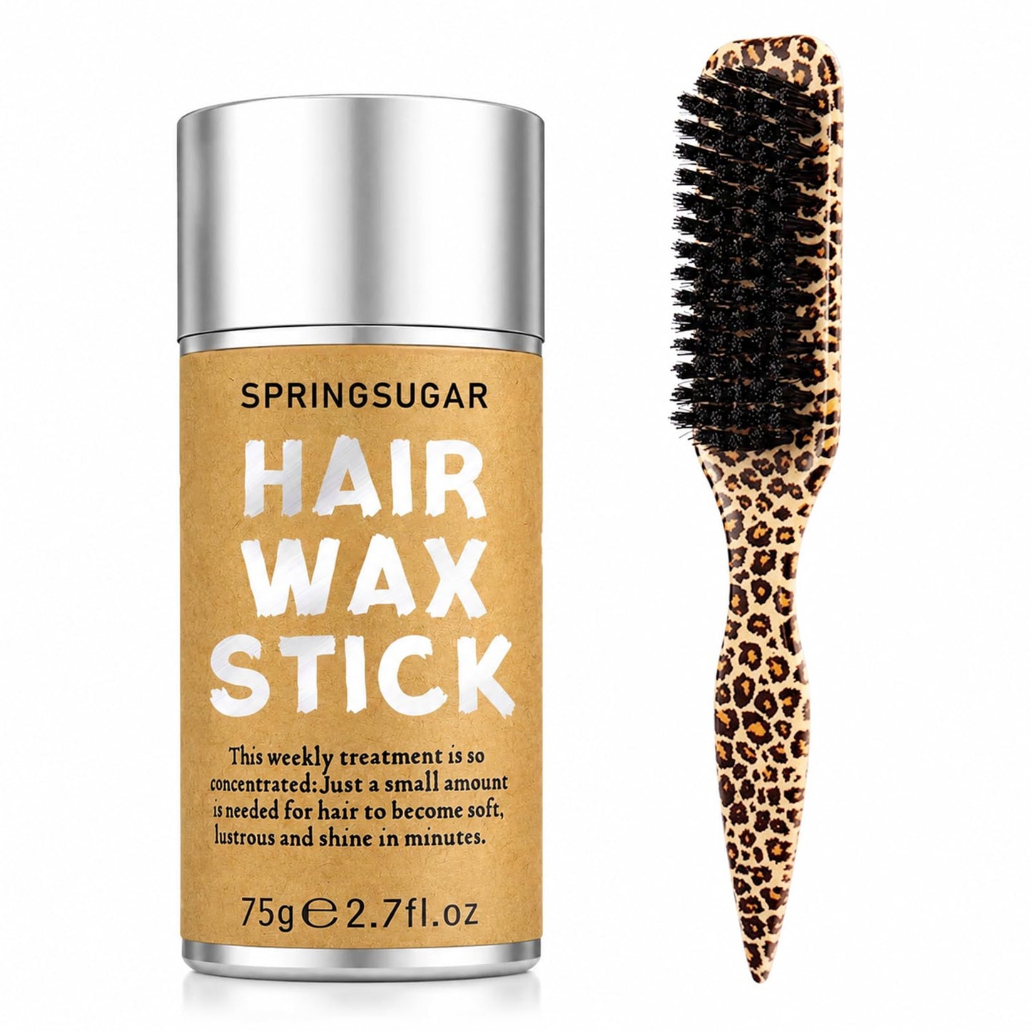 SPRINGSUGAR Hair Wax Stick & Slick Back Hair Brush Set, Flyaway Hair Finishing Stick for Women, Strong Hold Non-Greasy Hair Styling Wax for Sleek Bun, Ponytail & Edge Control