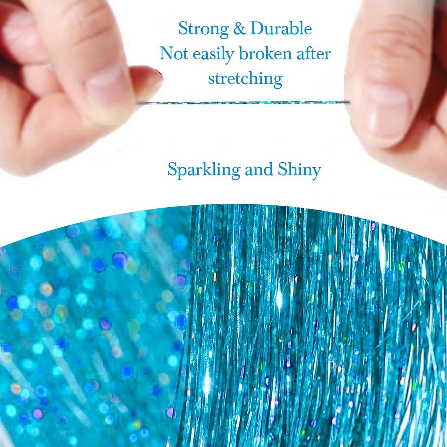 Hair Tinsel 8 Packs 1600 Strands 50 Inch Tinsel Hair Extensions Lake Blue Heat Resistant Glitter Sparkling Shinny Fairy Hair Accessories for Women(Lake Blue, 50Inch)