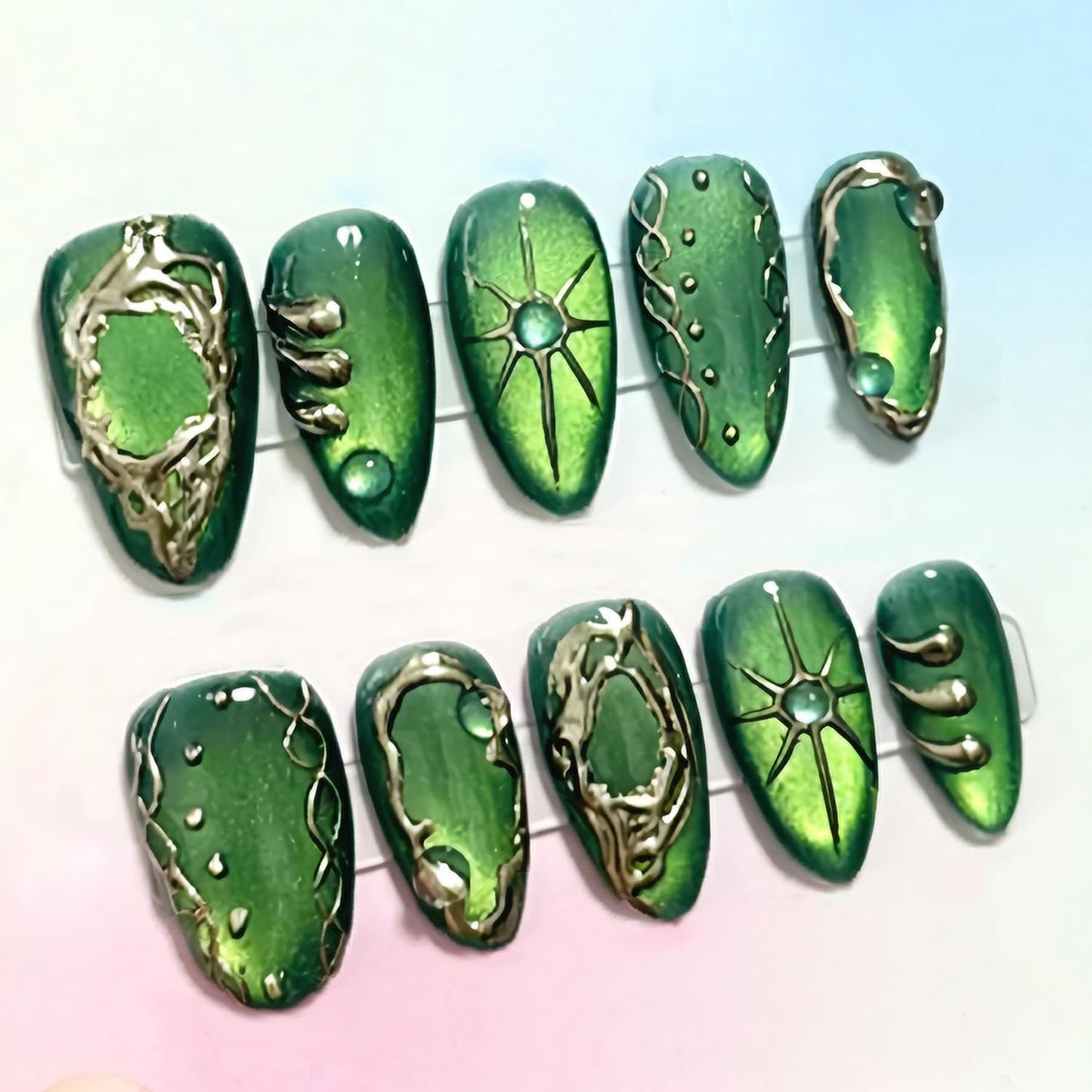 Almond Press On Nails - 30Pcs Medium Fake Nails with 3D Floral Art | Red French Gradient Acrylic for Women