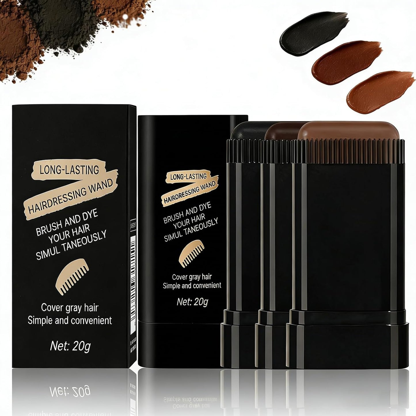 Hair Dye Concealer Stick - Waterproof & Sweatproof Gray Hair Cover Up | Portable Temporary Color with Brush (Brownish Black)