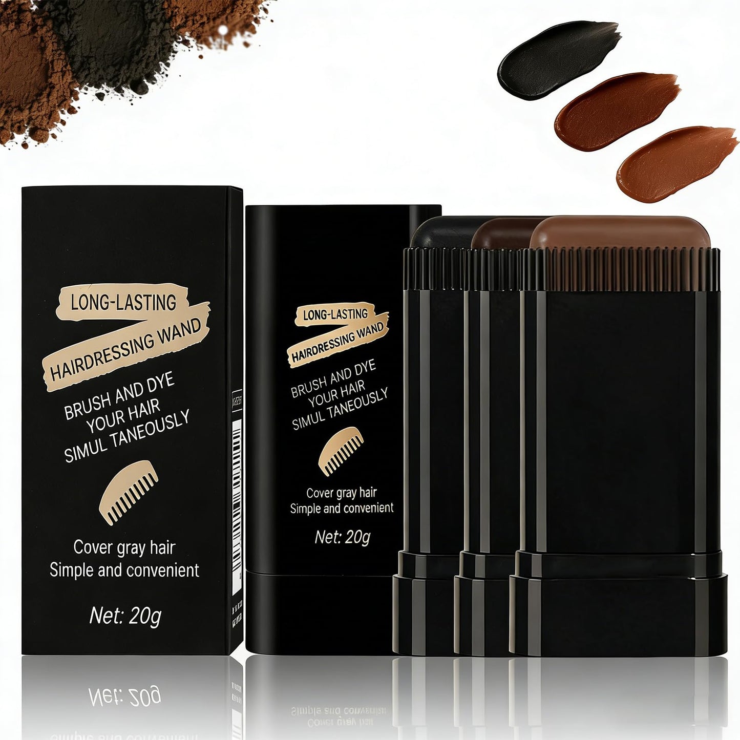 Glo7 Hair Dye Concealer Stick, Instant Gray Root Coverage Hair Color Touch up Stick, Waterproof Sweat-Proof Long Lasting Temporary Hair Dye, Portable for Travel Daily Use (3PCS)
