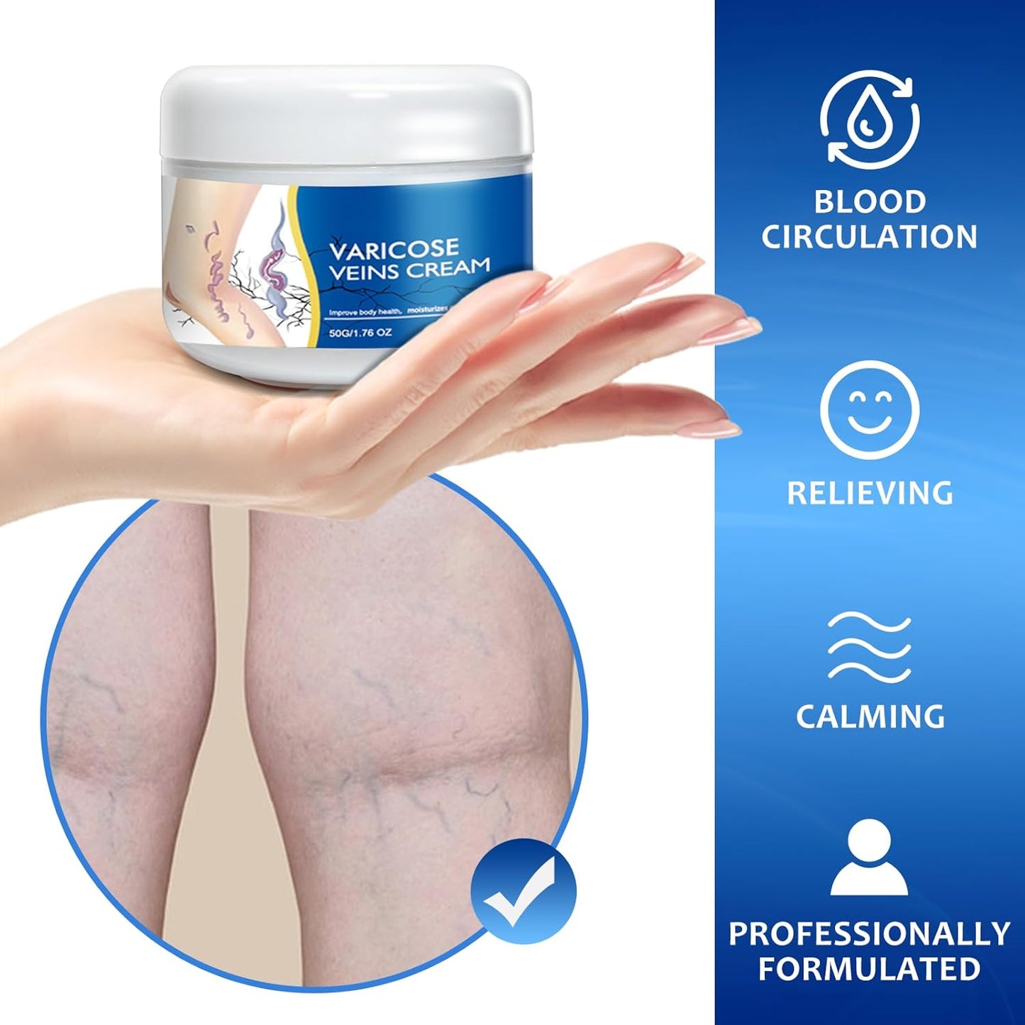 Varicose Veins Cream - Natural Treatment for Spider Veins & Heavy Legs | Refreshing Non-Sticky Formula, 1 Pack