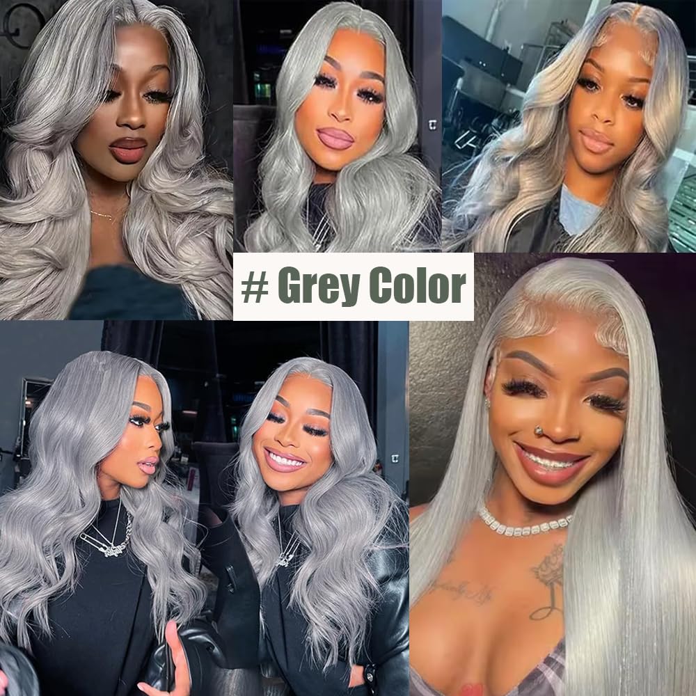 Grey Clip in Hair Extensions Real Human Hair, 14 Inch 120g/7Pcs,Full Shine Remy Human Hair,Gray Straight Clip ins Brazilian Virgin Human Hair Extensions