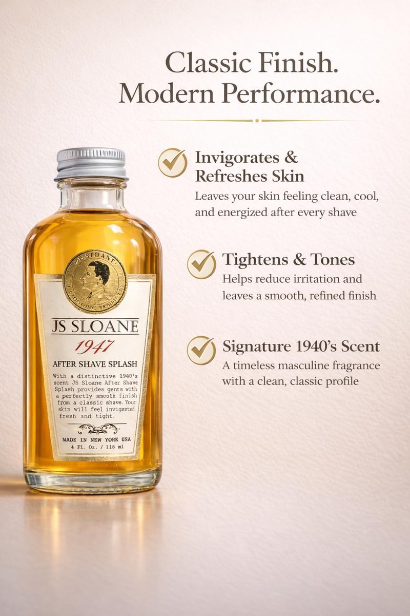 JS Sloane 1947 After Shave Splash for Men – Classic Barbershop Aftershave, Refreshing & Toning Post Shave, Signature Masculine Scent, 4 oz