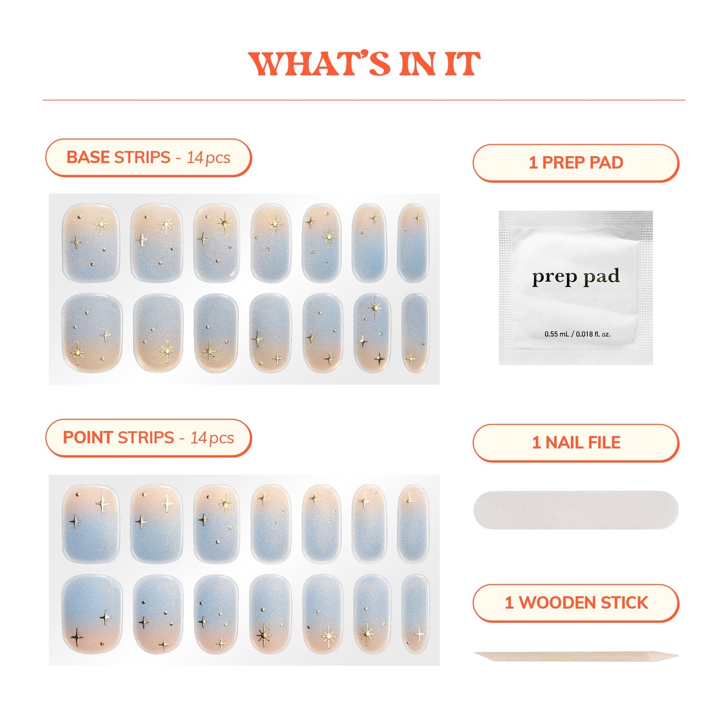 Heyhae Semi Cured Gel Nail Strips | No LED Lamp Needed | Winter, Ombre | Easy Apply & Remove, Salon Quality | Includes 28 Strips, 1 Prep Pads, Nail File & Wooden stick - Hey, Icy Queen