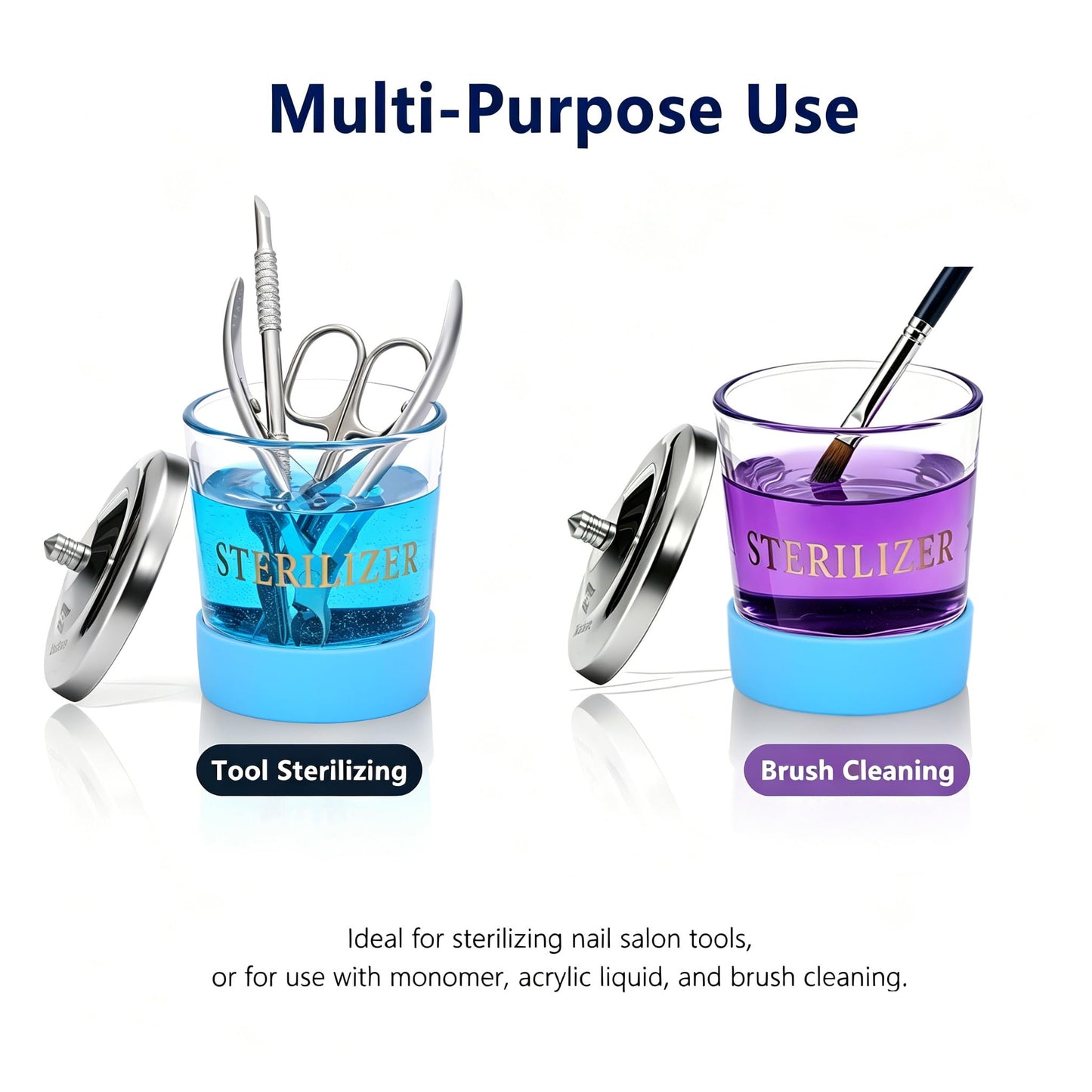 Xinshare Nail Tool Disinfectant Jar, 5Oz Glass Durable Manicure Pedicure Implements Sterilizer Container,Salon Storage & Organizer for Nail Art Tools Beauty Centers Equipment Cleaning, Blue