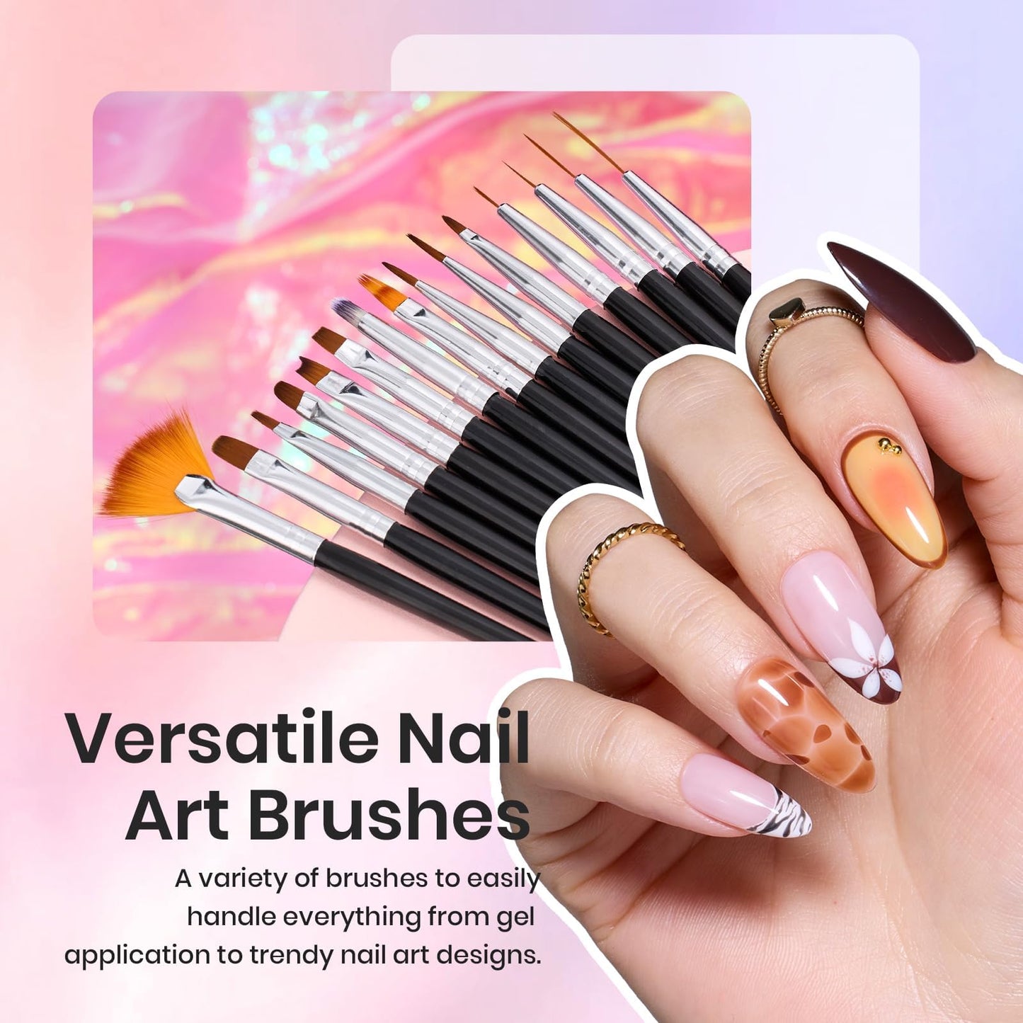 Beetles 31pcs Nail Art Brushes, Dotting Tools, Nail Art Pens, Dust Brush, Striping Liner Fingernail Drawing Pens with Palette Holder Metal Handle All in One for Starter Manicure Design Set